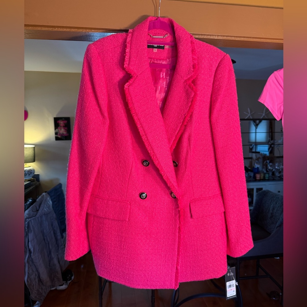 Karl Lagerfeld Paris NWT Size 10 Classic Karl Pink Woven Tweed Blazer (0507) - Picture 7 of 15